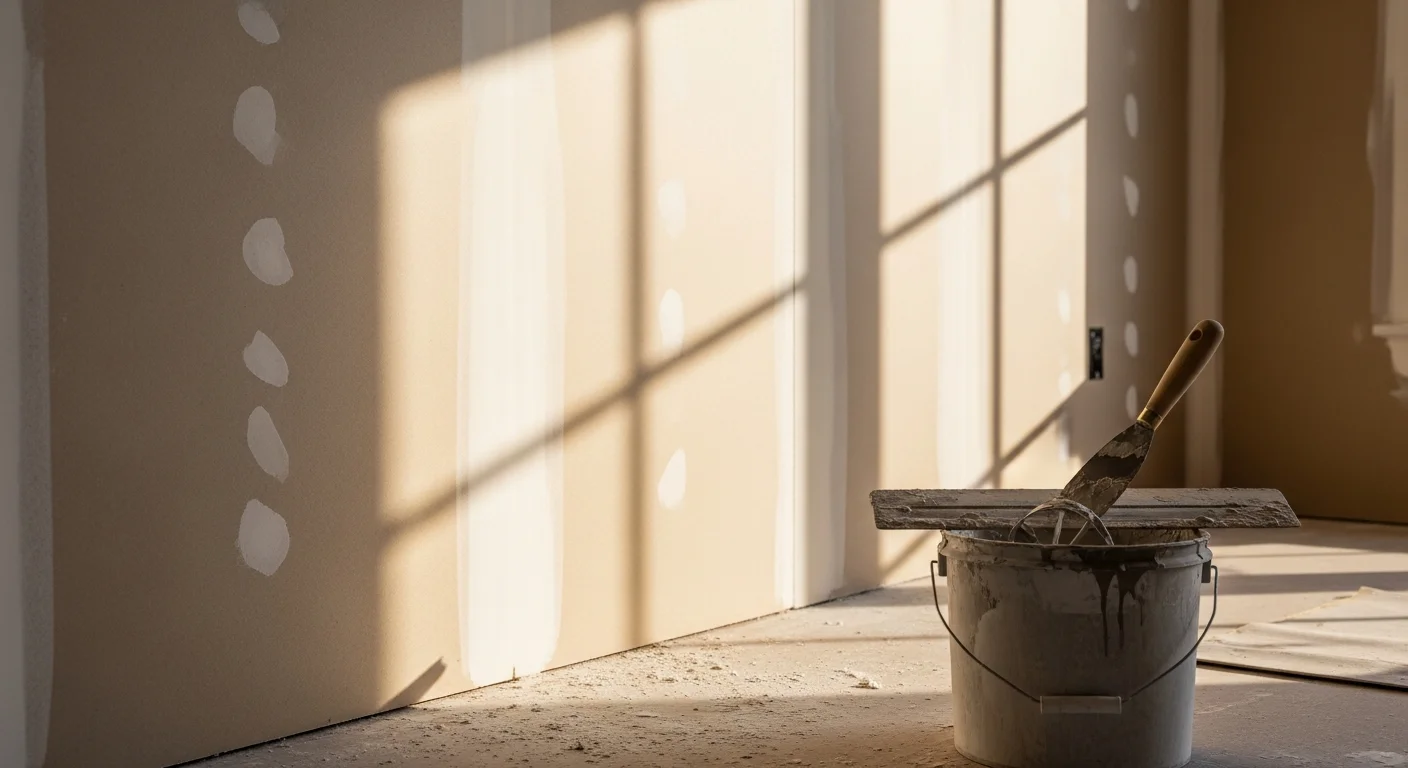 A freshly patched and smoothed drywall repair on an interior wall of a Centerville, Ohio home, with texture matched to the surrounding surface. The repaired area is flush with the wall and ready for paint.