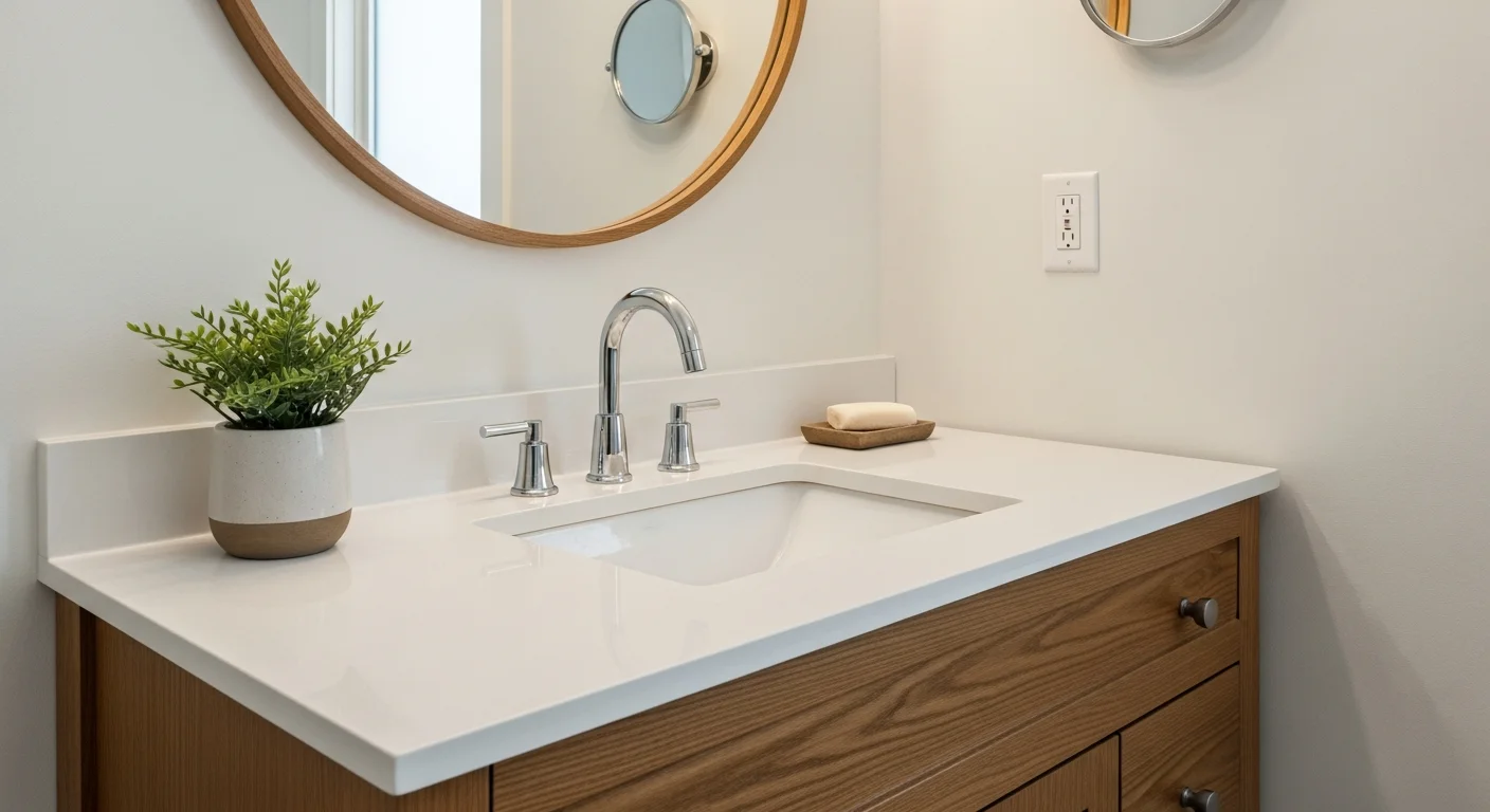 A handyman from MBS Homes LLC installing a new kitchen faucet under a sink in a Centerville, Ohio home. The old fixture has been removed and the new one is being secured to the countertop mounting plate.