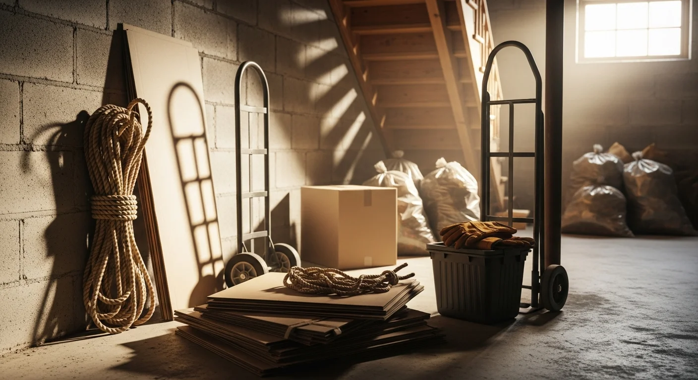 A cleared and emptied basement in a Centerville residential home after a full cleanout by MBS Homes LLC, with bare concrete floors and open space where stacked furniture and debris once stood. A second image shows an empty garage in a Centerville property with swept floors and no remaining clutter.