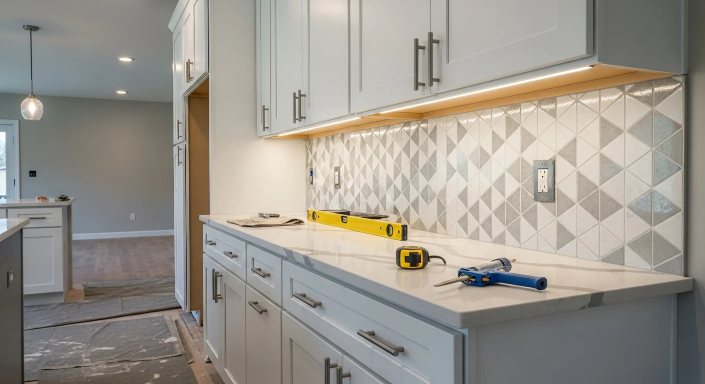 Remodeled kitchen in a Centerville, Ohio home featuring updated cabinetry, new countertops, and an open layout replacing a former half-wall. Work completed by MBS Homes LLC.